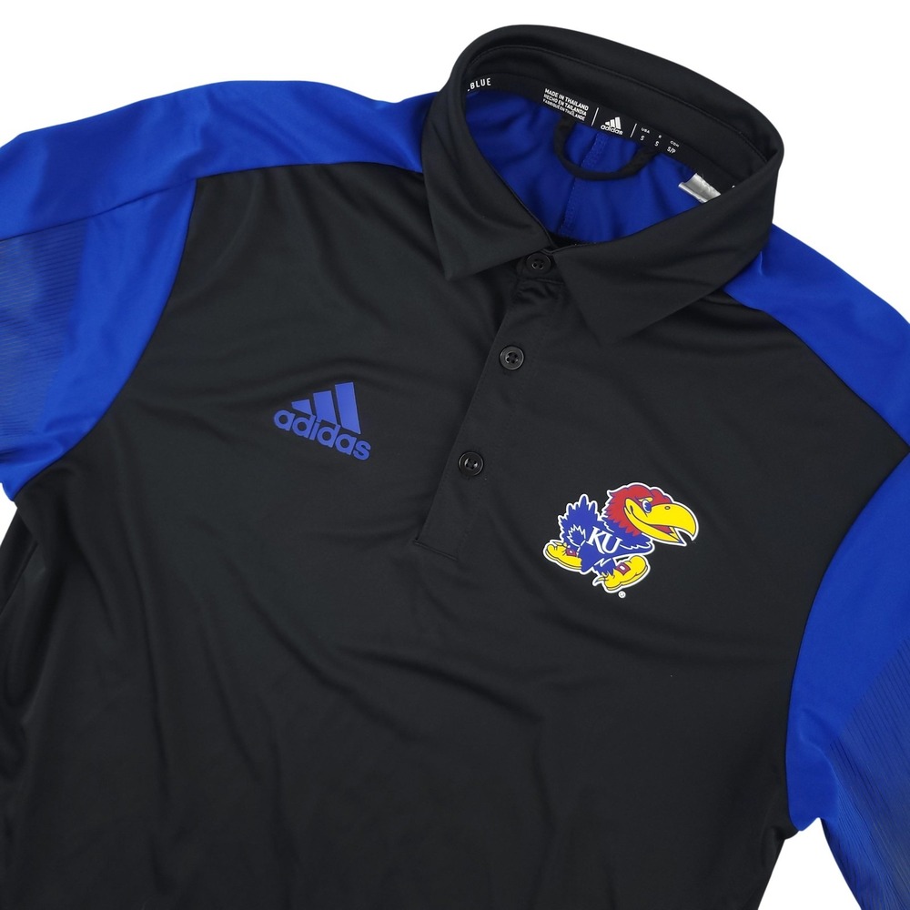 Kansas Jayhawks Shirt Mens Small Black NCAA Basketball Adidas Primeblue Polo